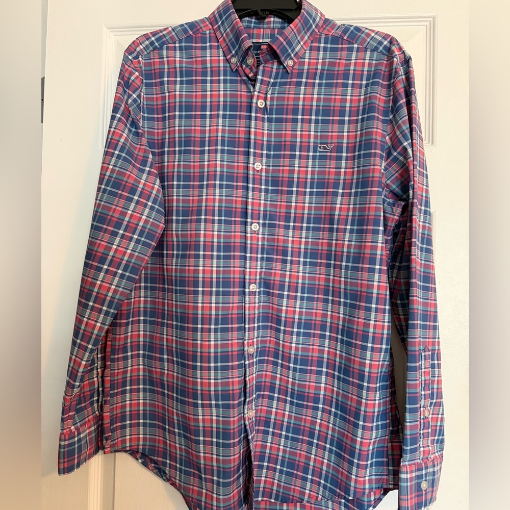 Vineyard Vines Blue and Pink Plaid Shirt